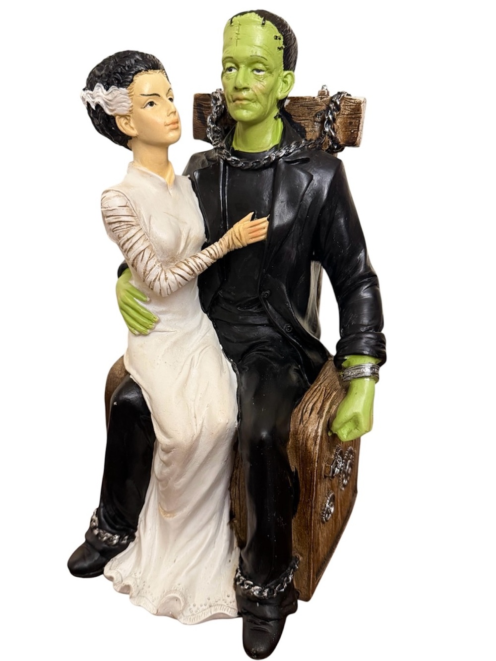 Bride of Frankenstein & Monster Resin Figurine Statue - Gothic Halloween EUC